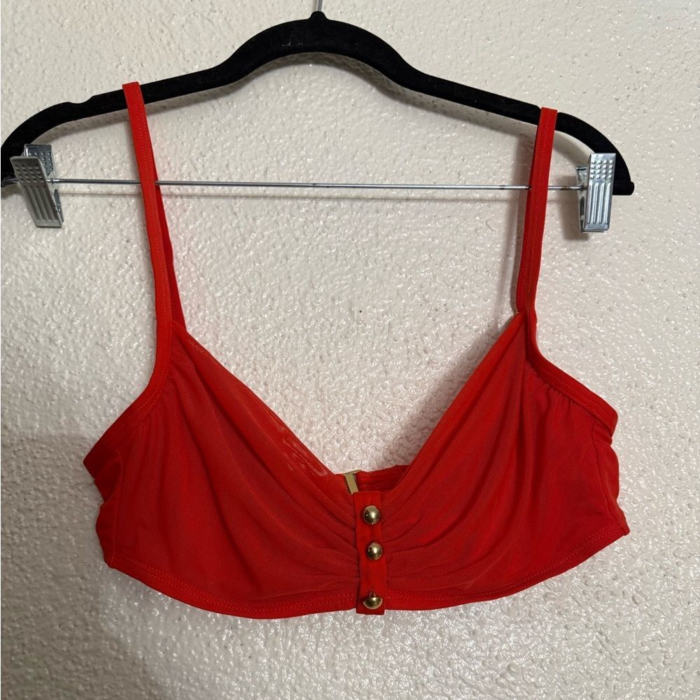 Vintage Ralph Lauren Red mesh gold Button-Front bikini top size 10